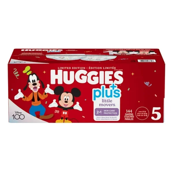 Huggies Little Movers Plus Diapers, Sizes 5 , 144 Count (27+ lb/12+ kg)