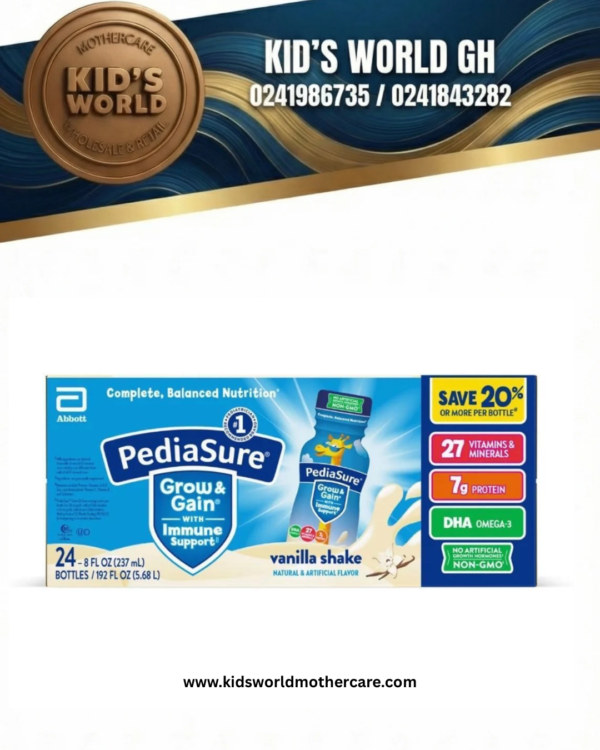 PediaSure Grow & Gain with Immune Support, 7g Protein, Vanilla, 8-fl-oz Bottle, 24 Shakes